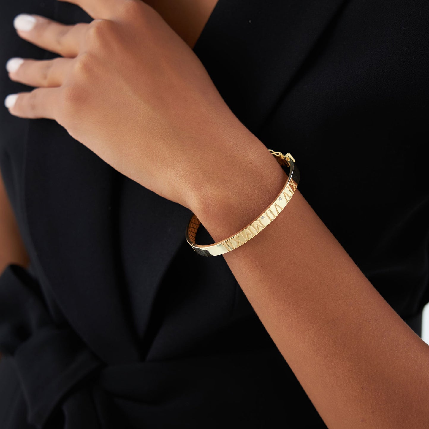 14K Personalized Roman Numeral Bangle Bracelet