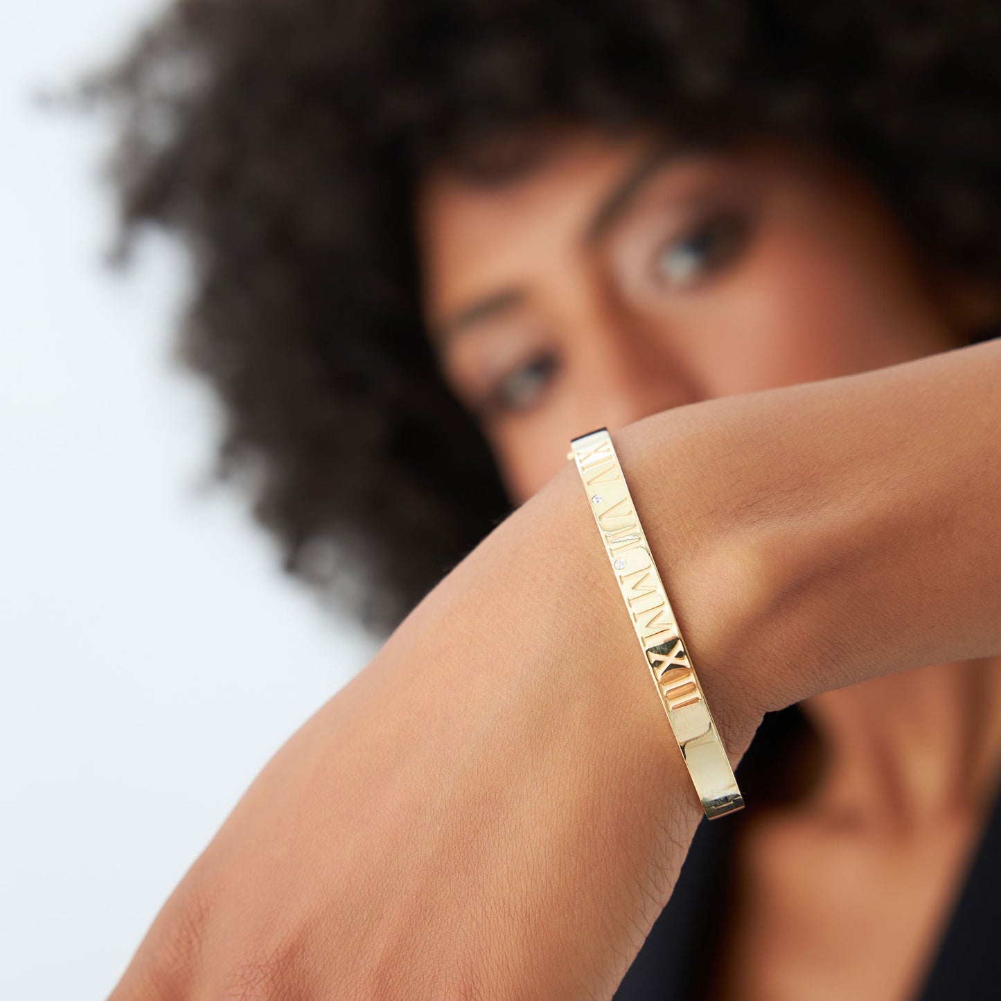 14K Personalized Roman Numeral Bangle Bracelet