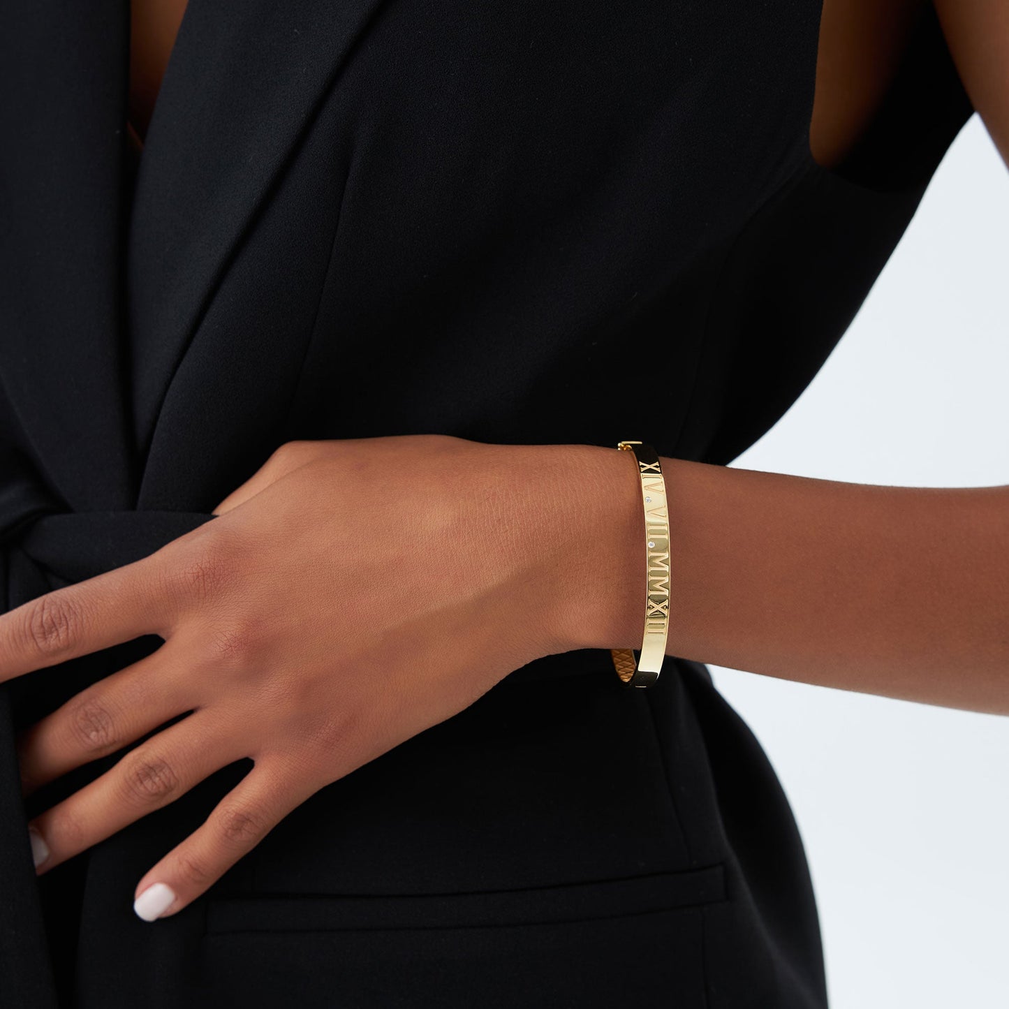 14K Personalized Roman Numeral Bangle Bracelet
