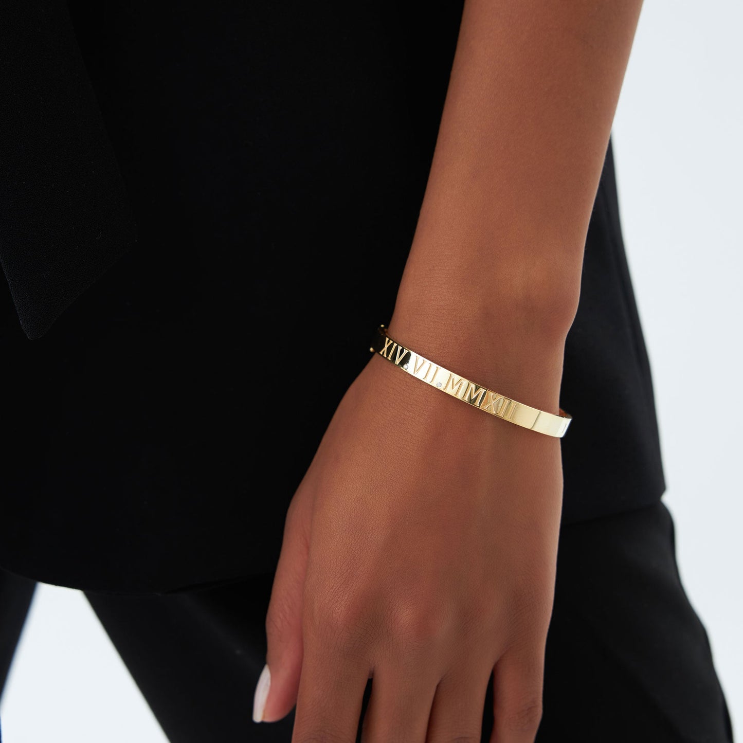 14K Personalized Roman Numeral Bangle Bracelet