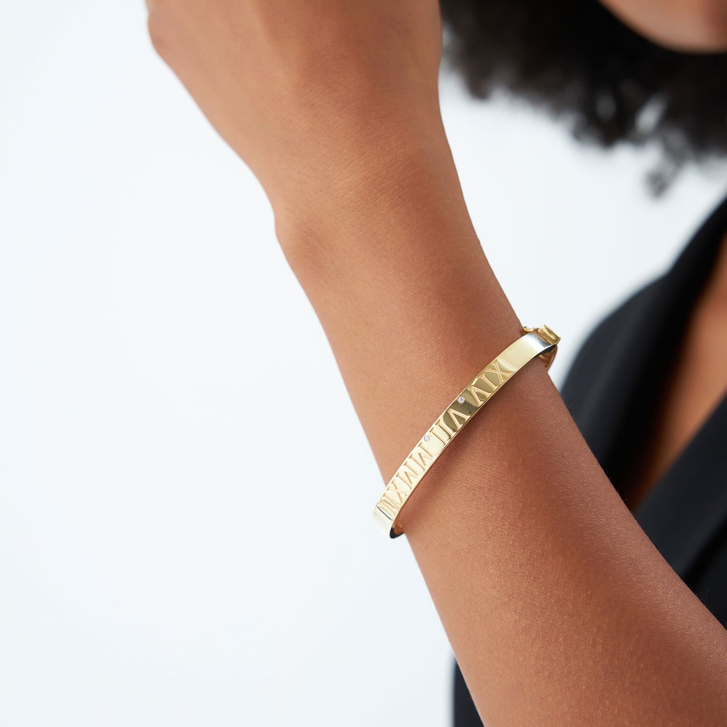 14K Personalized Roman Numeral Bangle Bracelet
