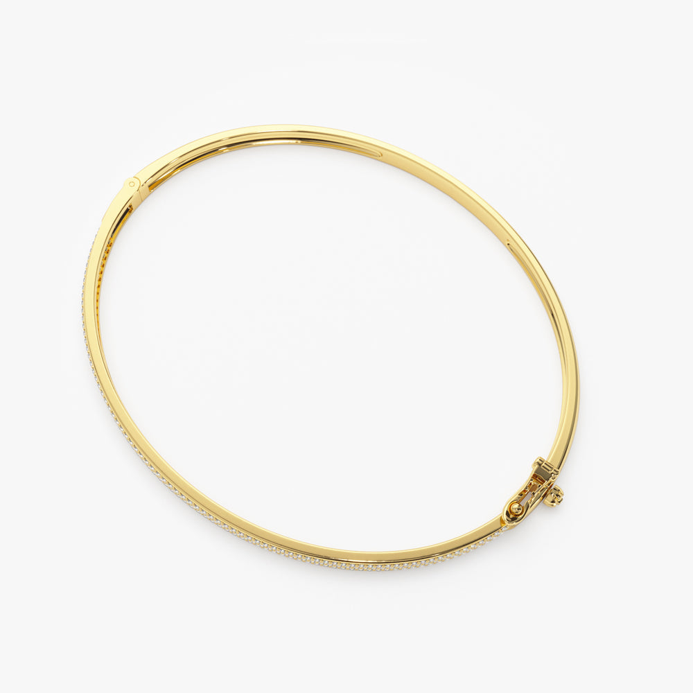14k Three Row Pave Diamond Bangle Bracelet