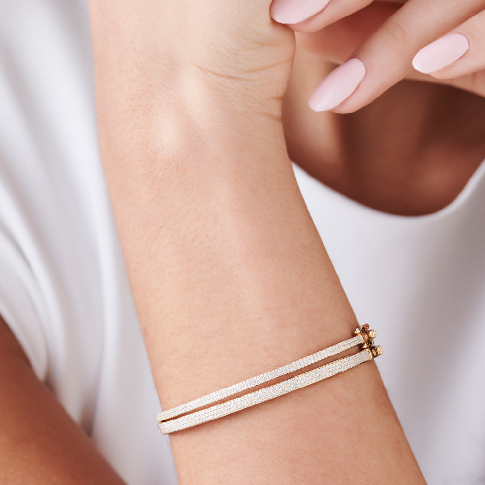 14k Two Row Pave Diamond Bangle Bracelet