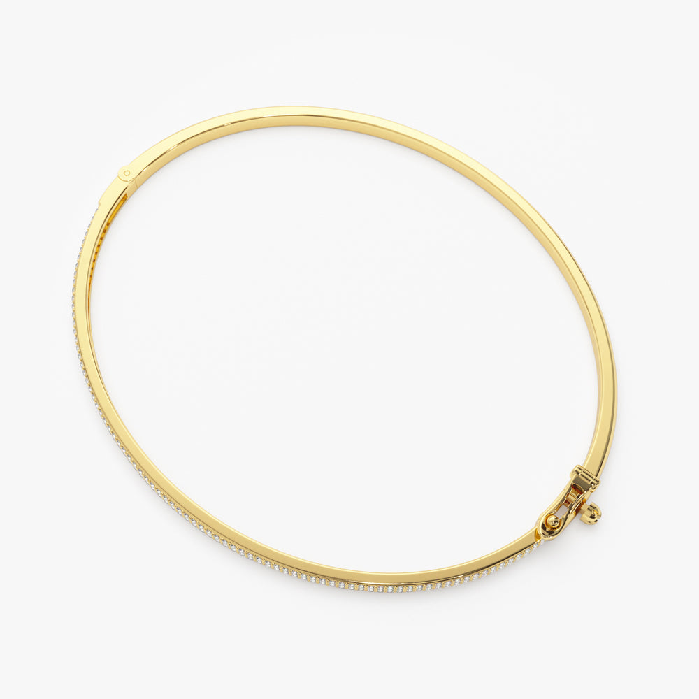 14k Two Row Pave Diamond Bangle Bracelet