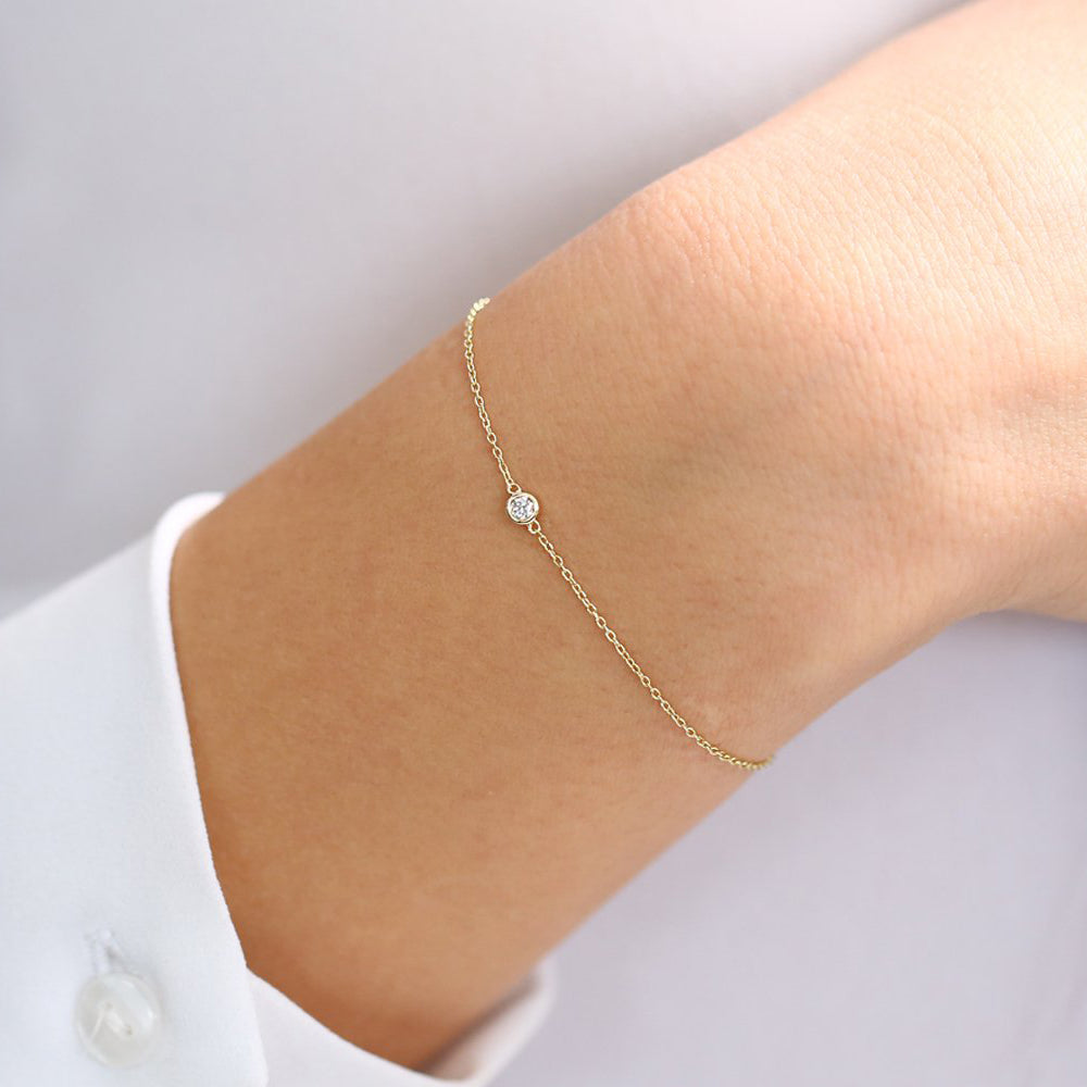 14k Gold Bezel Setting Diamond Solitaire Bracelet 0.05ctw