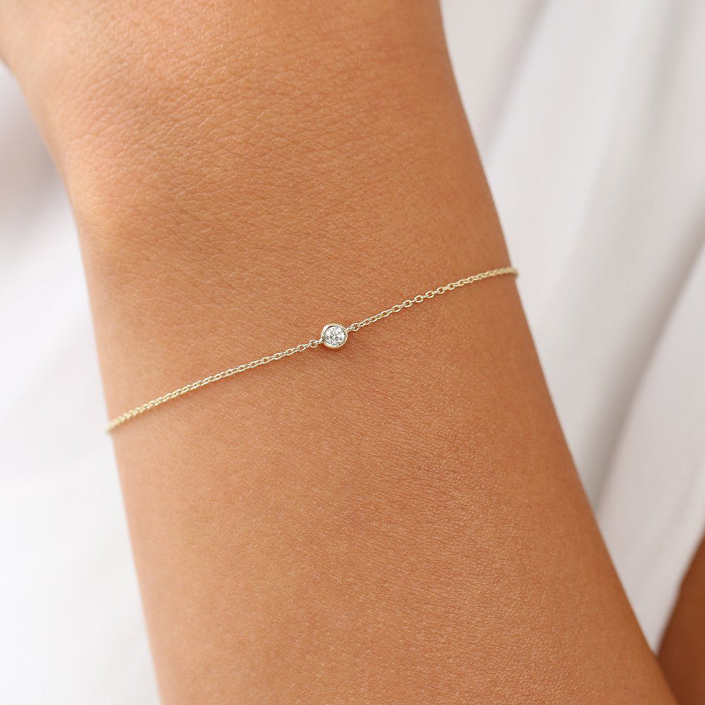 14k Gold Bezel Setting Diamond Solitaire Bracelet 0.05ctw