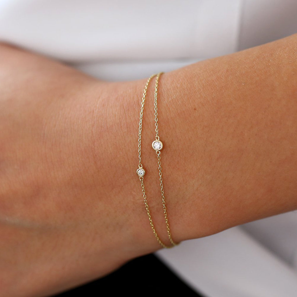 14k Gold Bezel Setting Diamond Solitaire Bracelet 0.05ctw