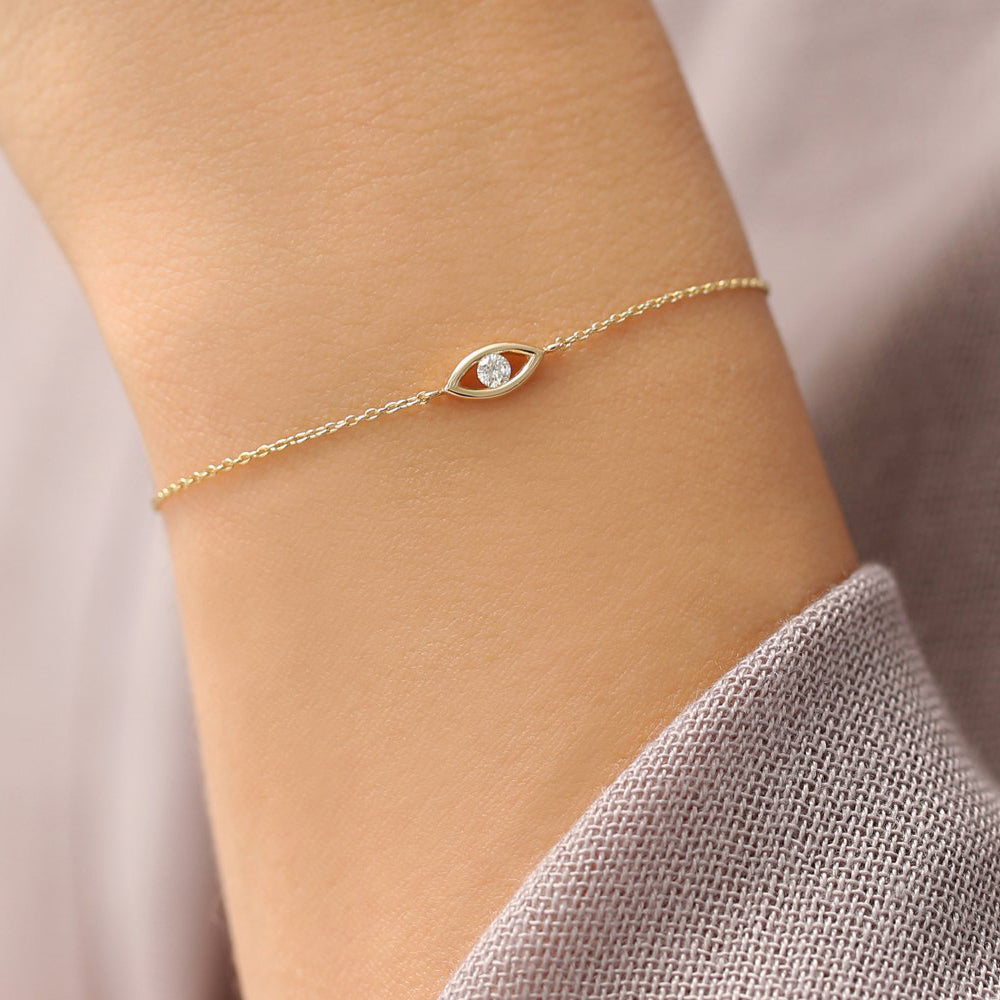 14k Channel Setting Diamond Evil Eye Bracelet
