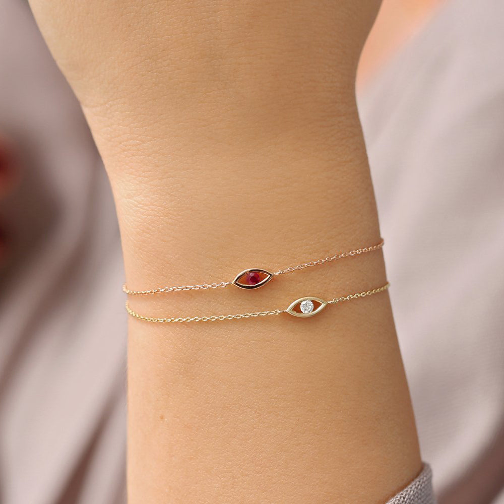 14k Channel Setting Diamond Evil Eye Bracelet