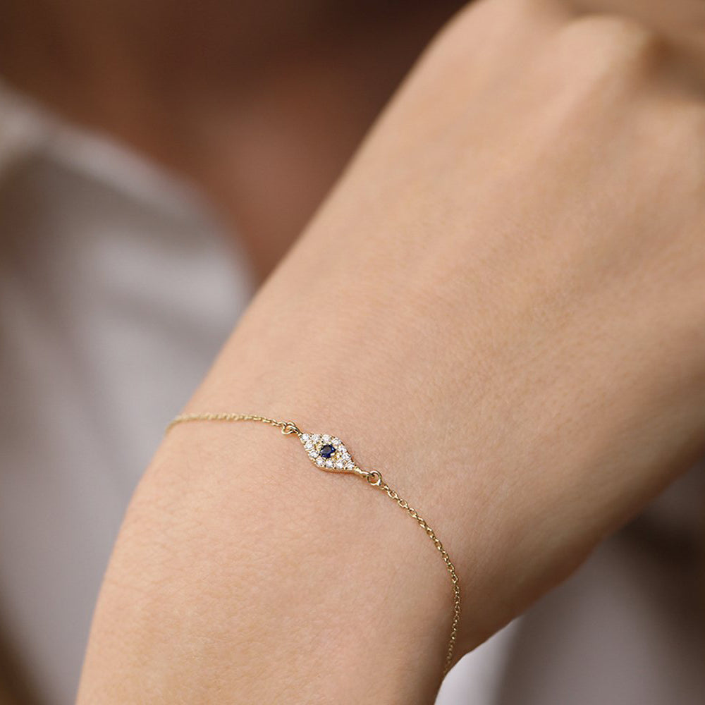 14k Diamond and Sapphire Evil Eye Bracelet