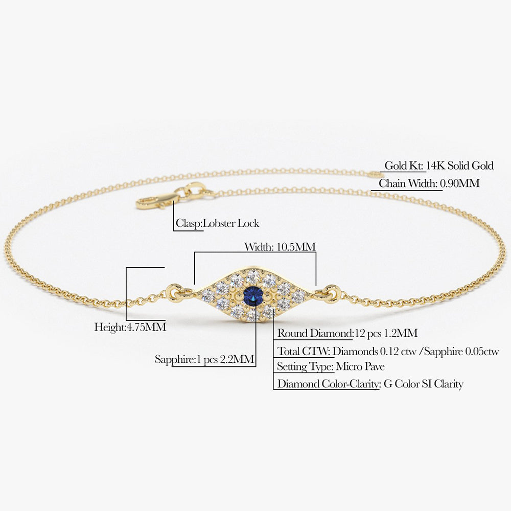 14k Diamond and Sapphire Evil Eye Bracelet
