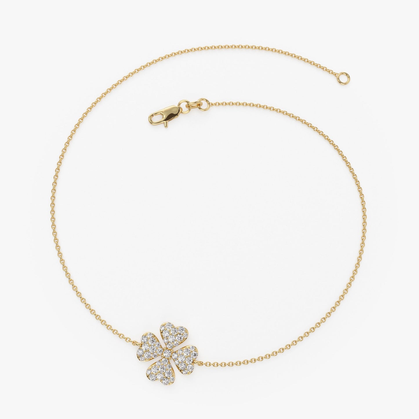 14K Diamond Clover Charm Bracelet