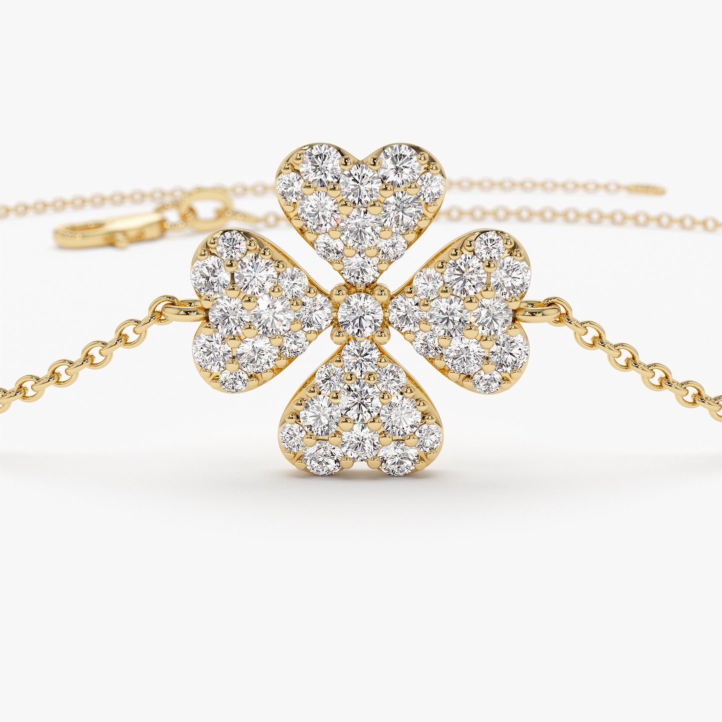 14K Diamond Clover Charm Bracelet