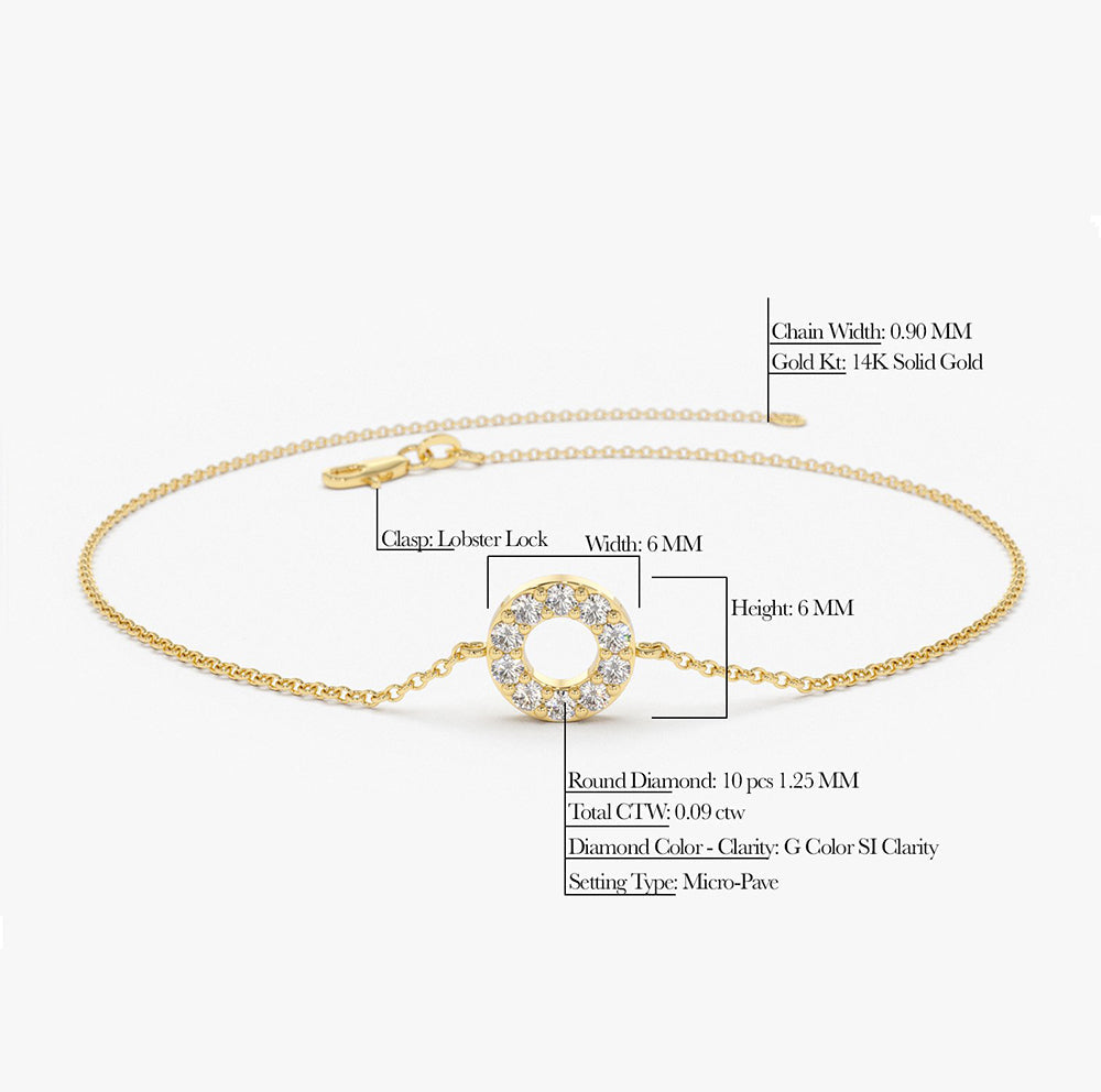 14K Gold Round Pave Diamond Bracelet