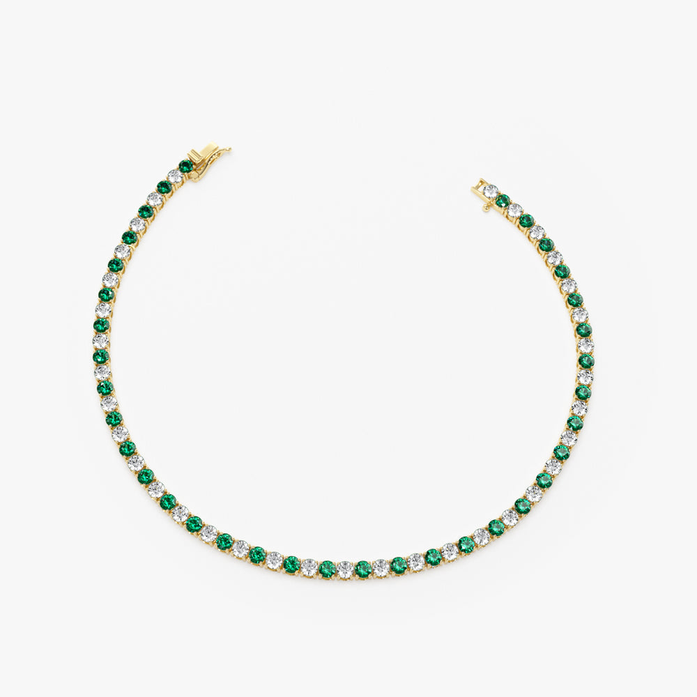 14k Prong Setting Diamond and Emerald Tennis Bracelet