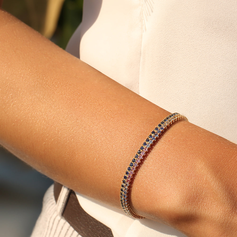 14k Prong Setting Diamond and Multi-Color Sapphire Tennis Bracelet