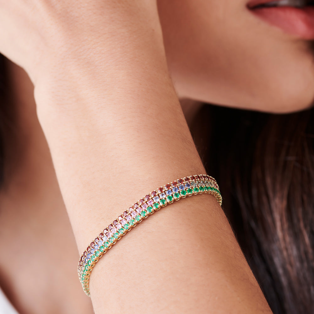 14k Prong Setting Diamond and Multi-Color Sapphire Tennis Bracelet