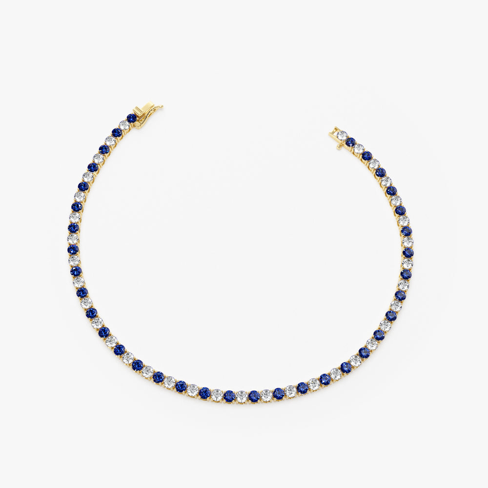 14k Prong Setting Diamond and Sapphire Tennis Bracelet