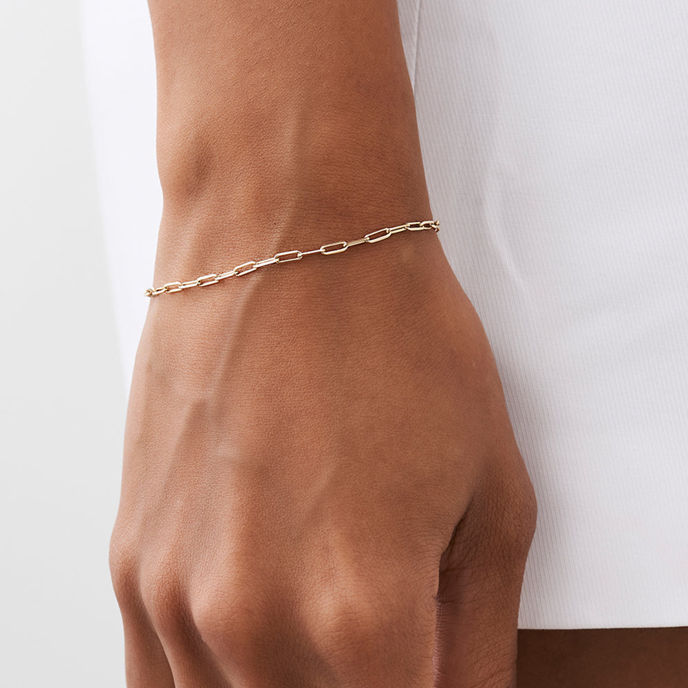 14k Solid Gold Tiny Paper Clip Link Bracelet