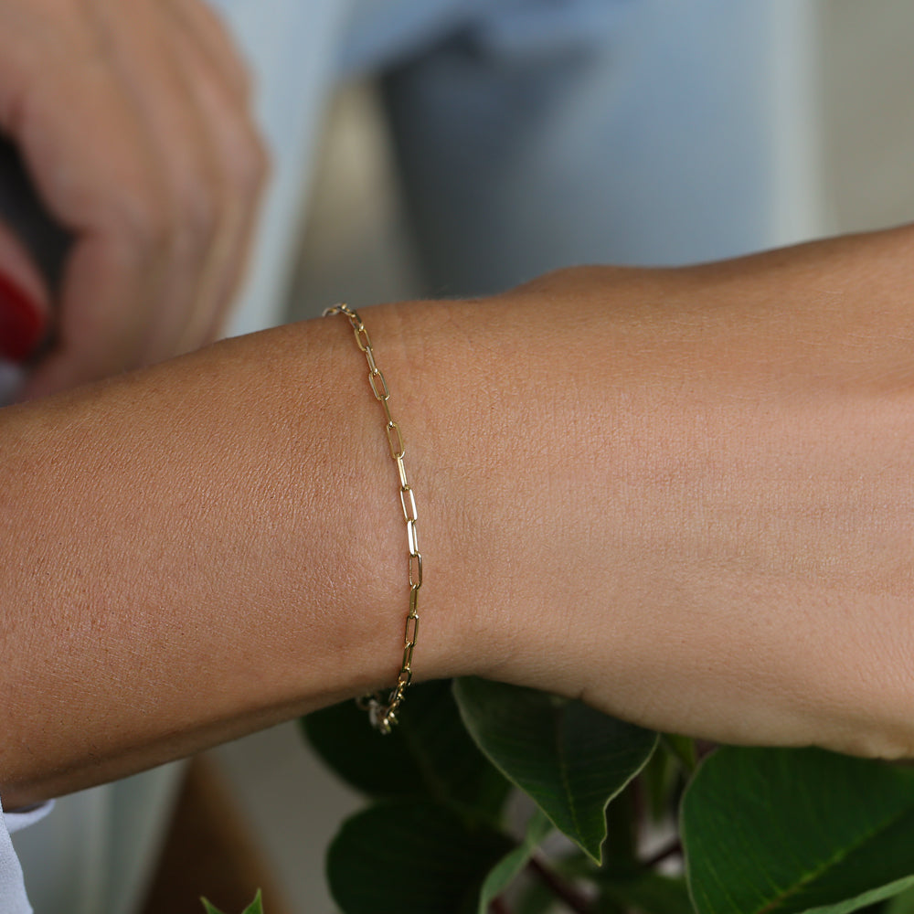 14k Solid Gold Tiny Paper Clip Link Bracelet