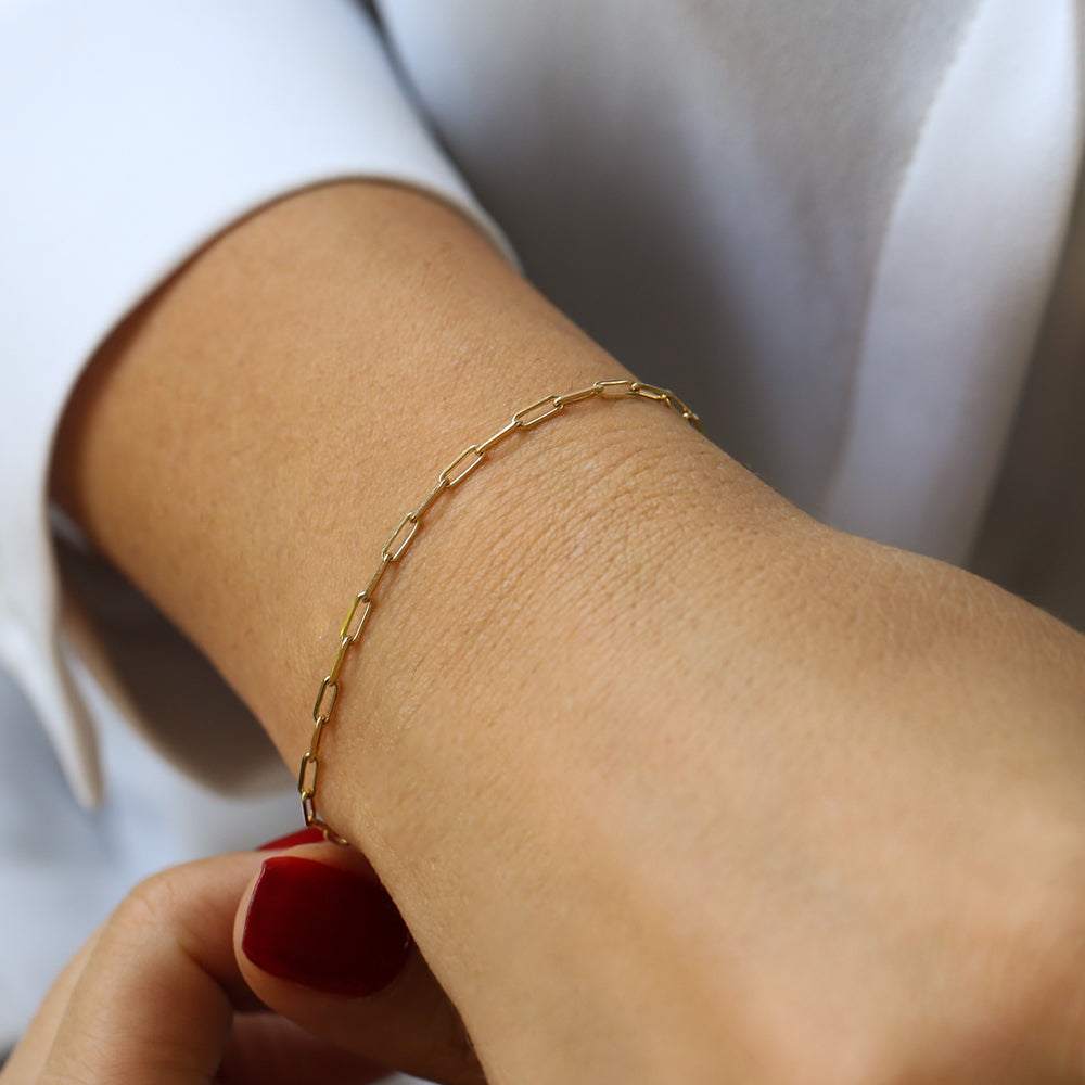 14k Solid Gold Tiny Paper Clip Link Bracelet