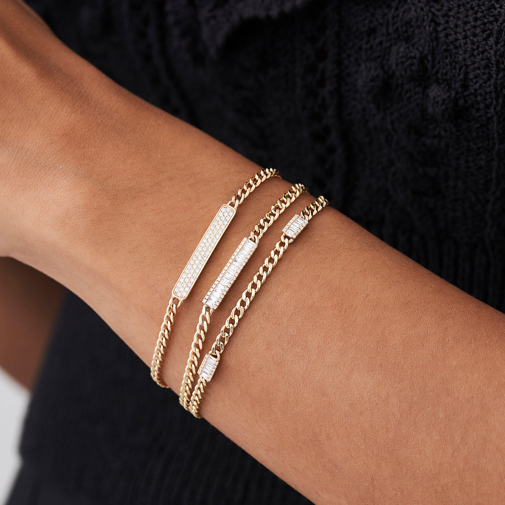 14k Baguette Diamond Bar Curb Link Bracelet