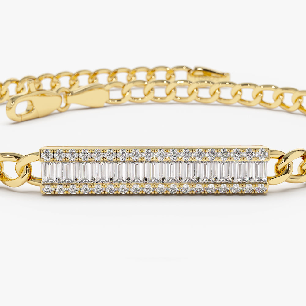 14k Baguette Diamond Bar Curb Link Bracelet