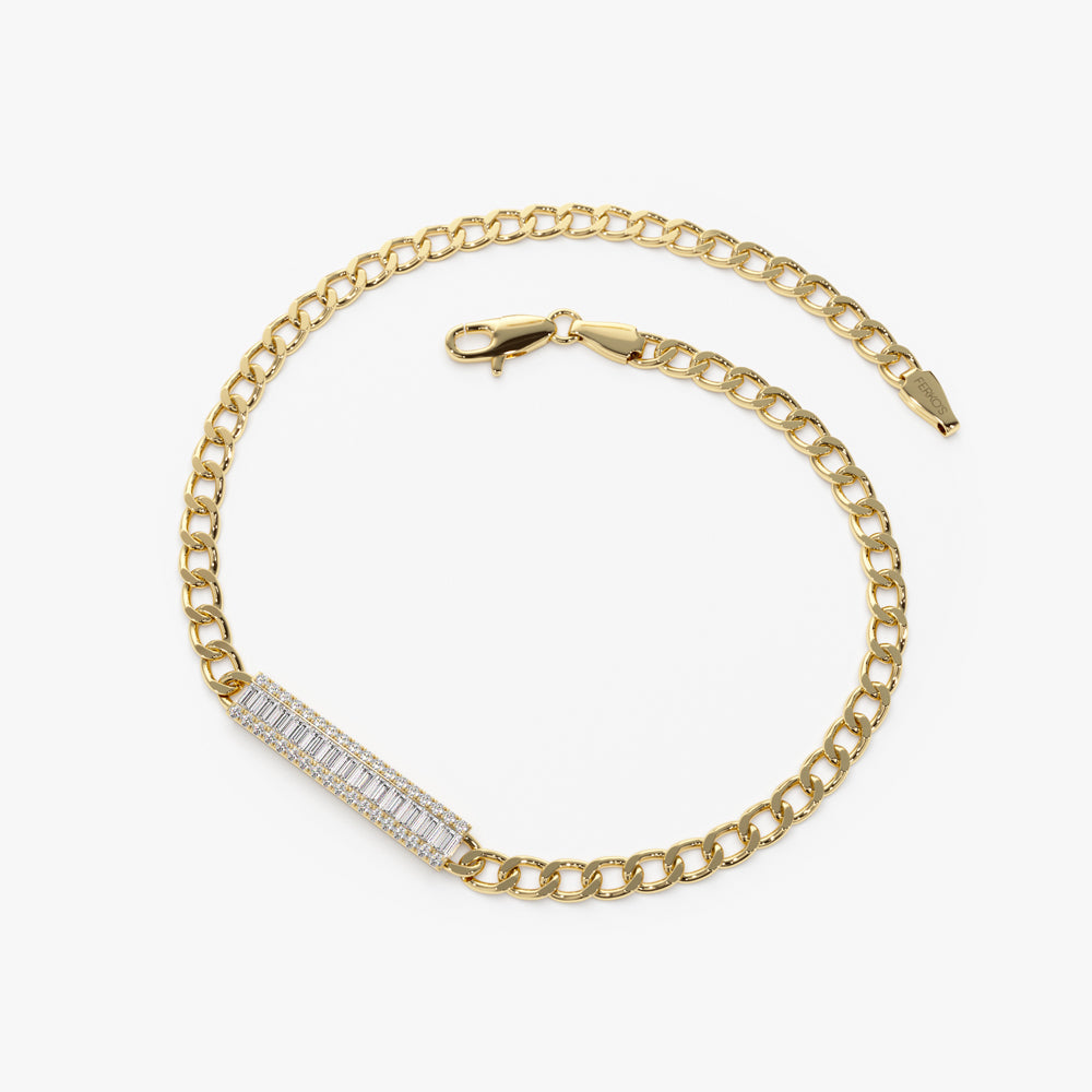 14k Baguette Diamond Bar Curb Link Bracelet