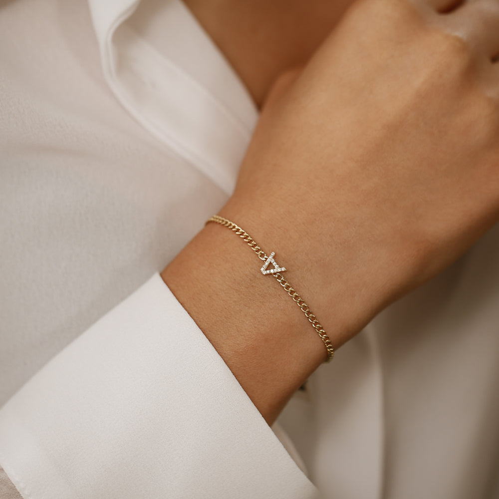14k Diamond Initial Curb Bracelet