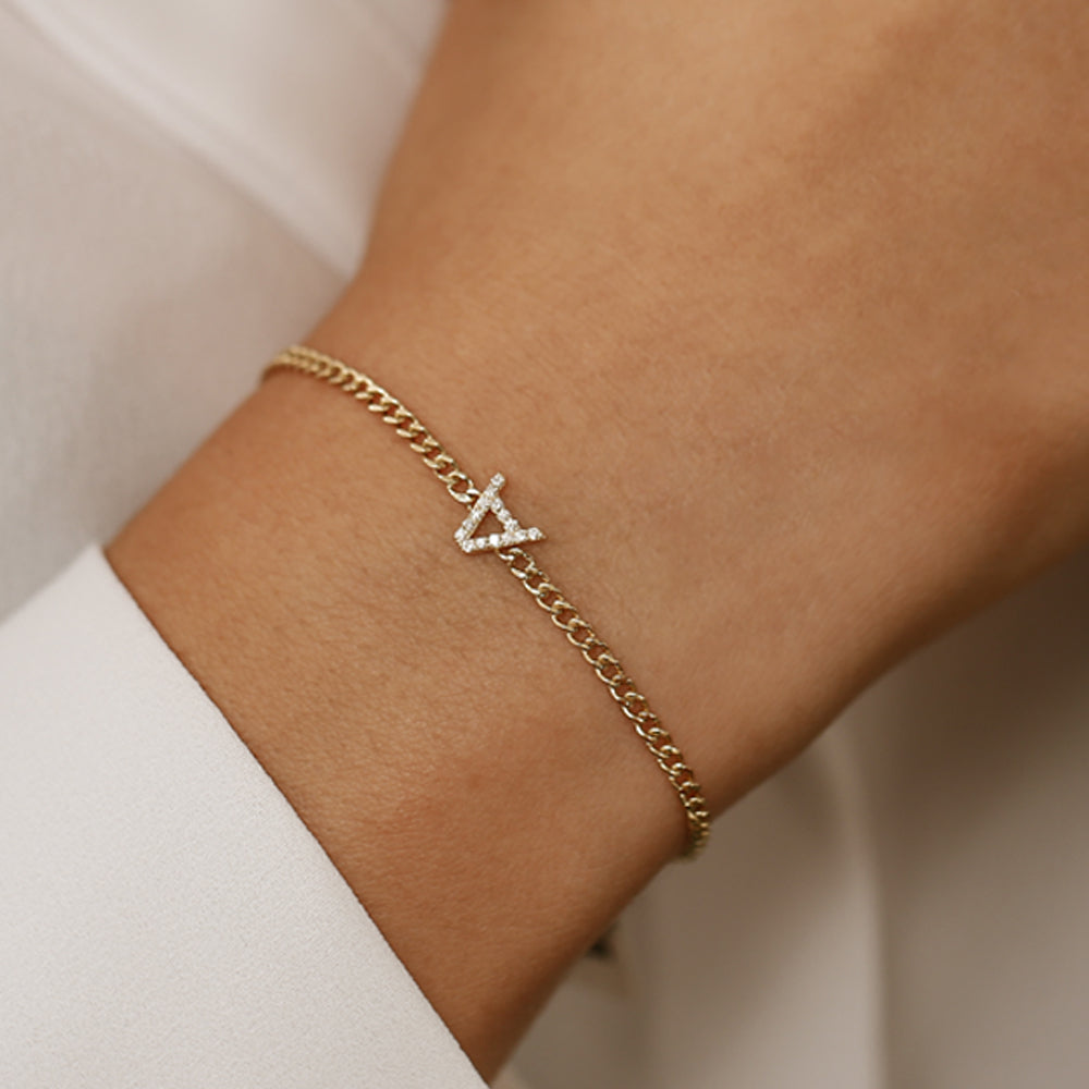 14k Diamond Initial Curb Bracelet