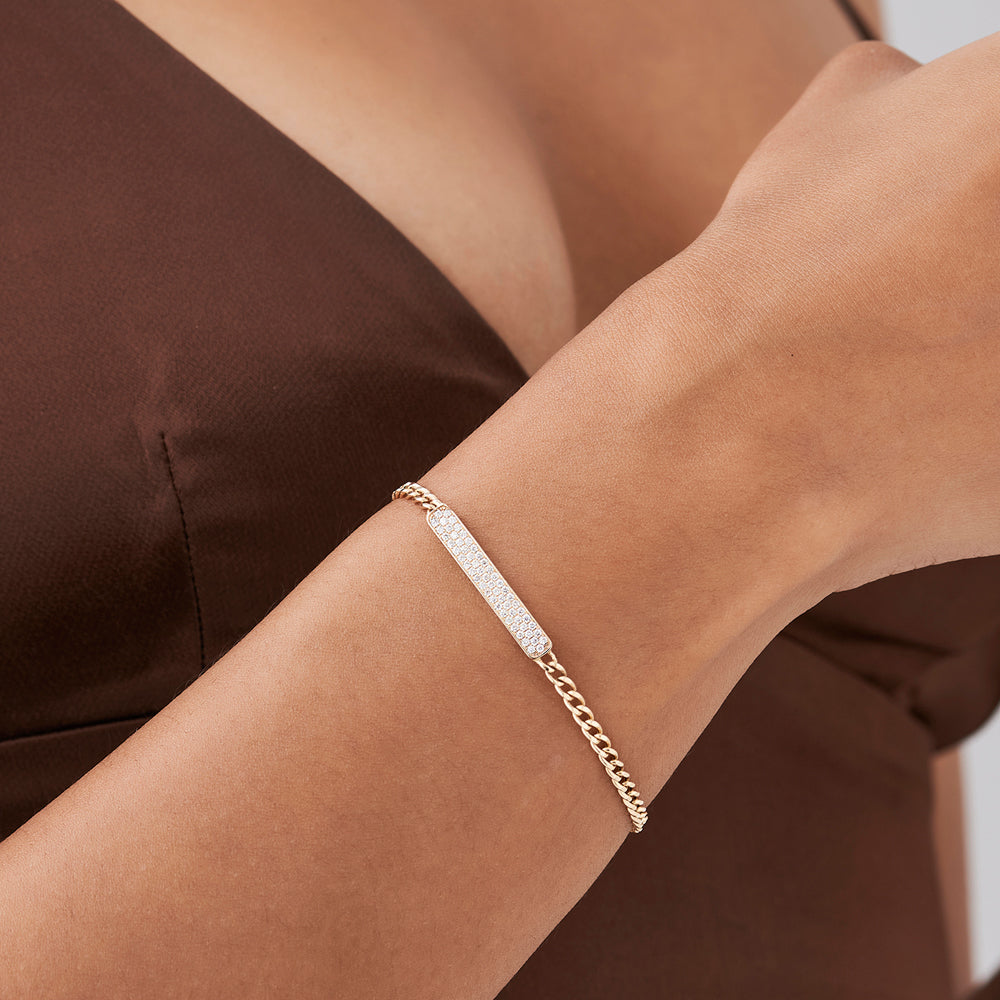 14k Gold 3MM Curb Link Diamond Pave Bracelet