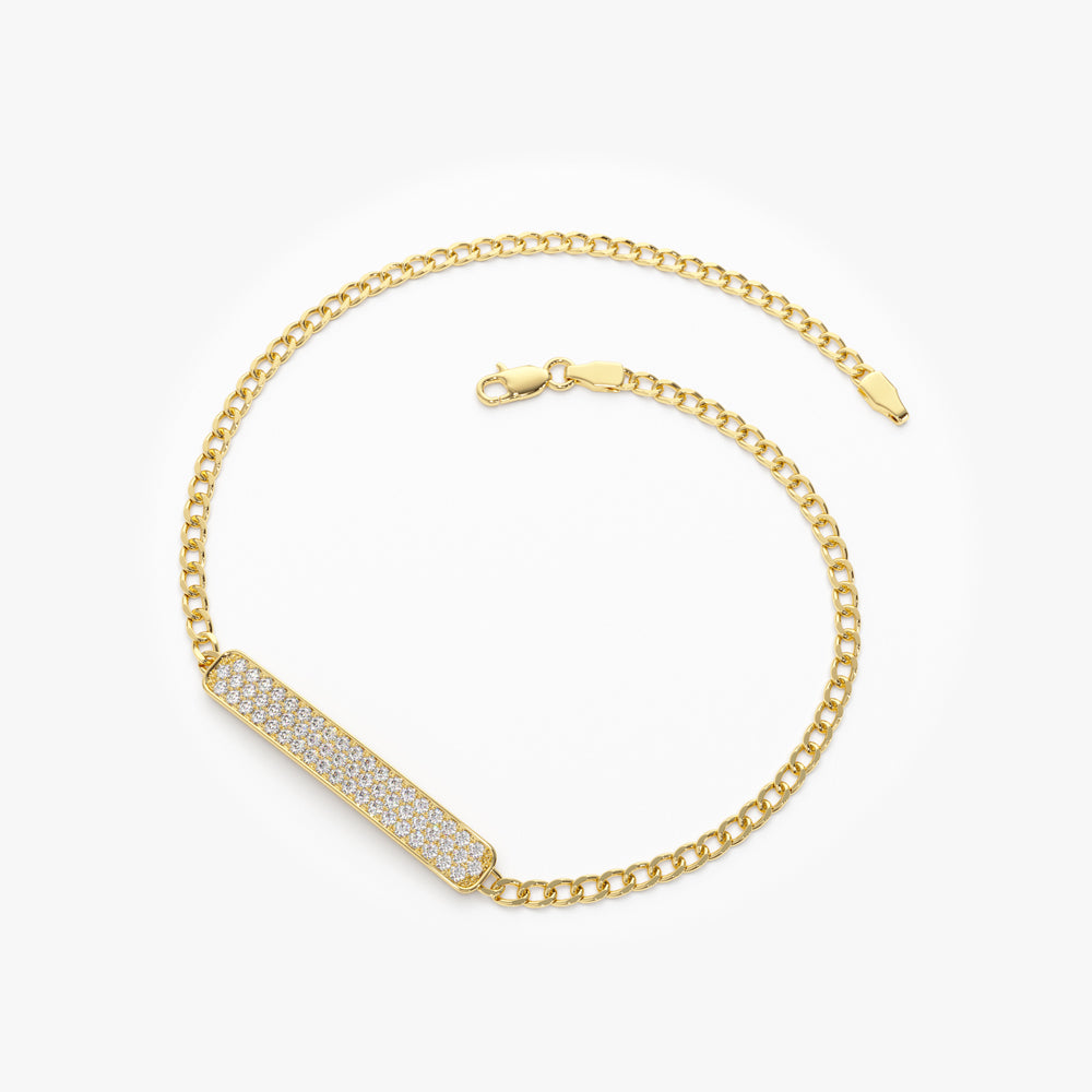14k Gold 3MM Curb Link Diamond Pave Bracelet