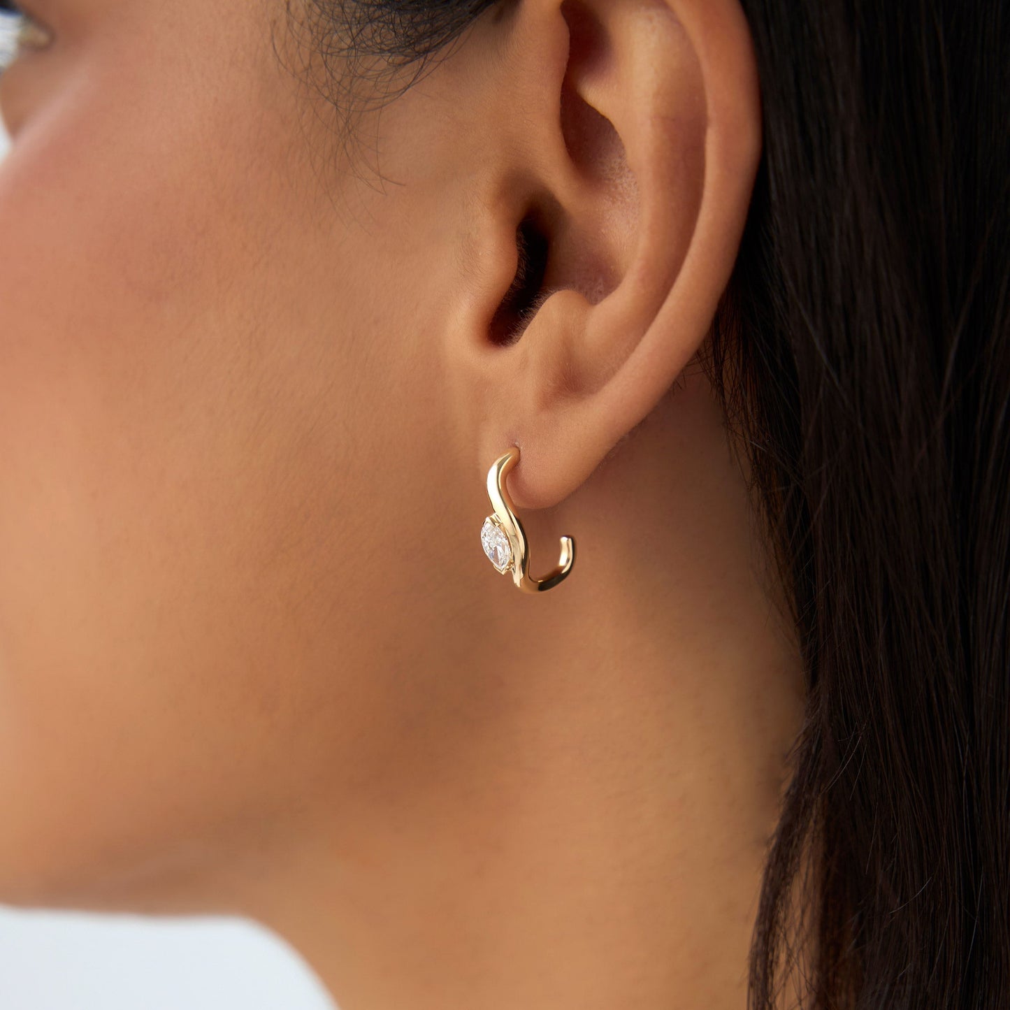 0.60 ctw 14k Marquise Shapes Lab Grown Swivel J Hoops - Emery - Geum Jewels