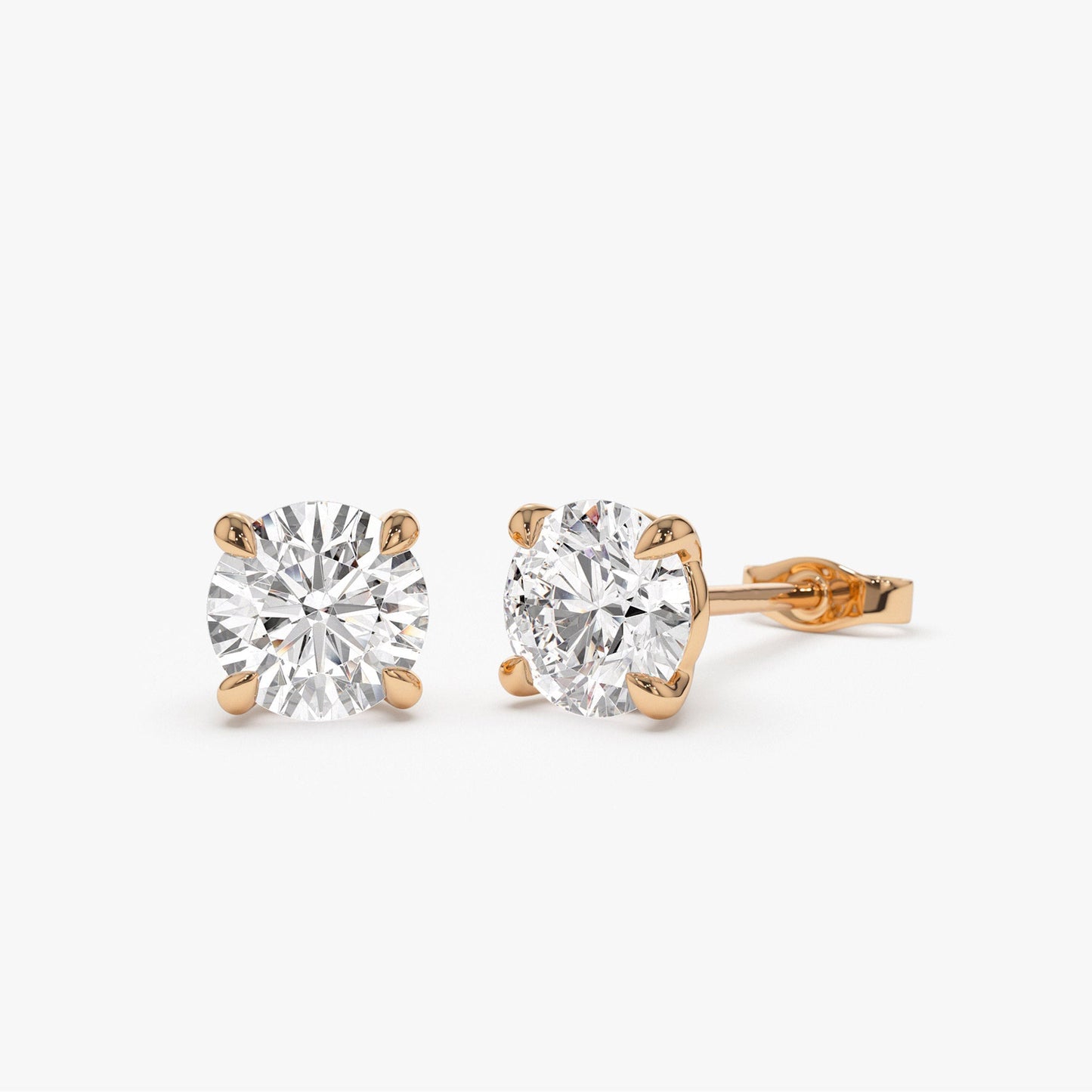 1.0-4.0cts 14k Classic Four Prong Round Lab Grown Diamond Studs - Riley - Geum Jewels