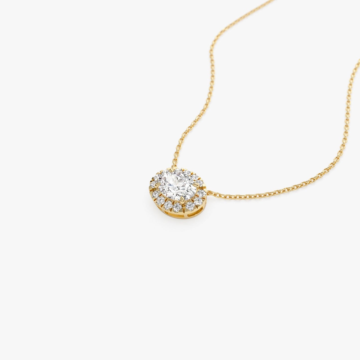 0.90 ctw 14K Halo Setting Oval Cut Lab Grown Diamond Necklace - Amy