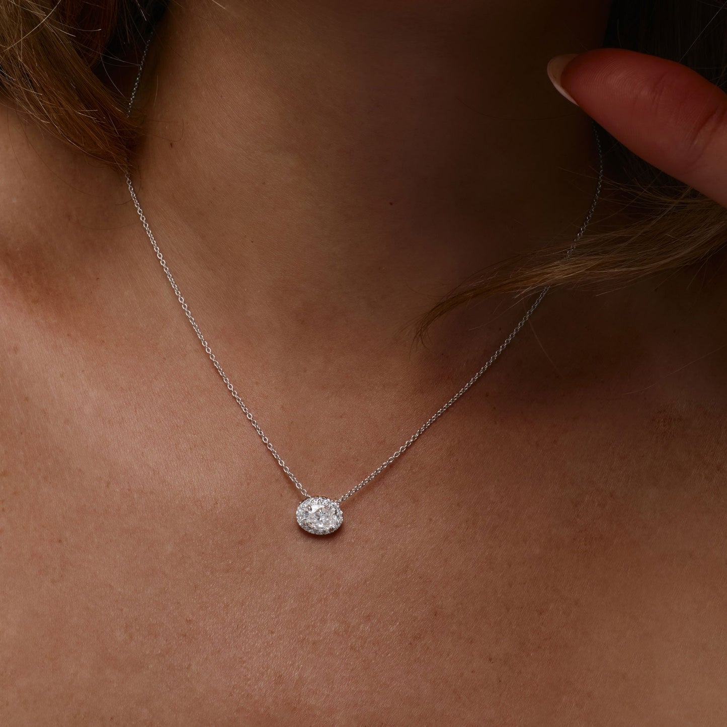 0.90 ctw 14K Halo Setting Oval Cut Lab Grown Diamond Necklace - Amy