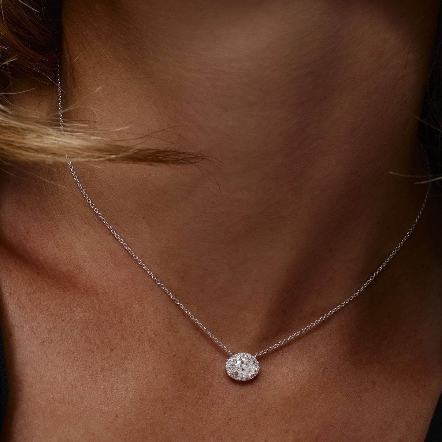 0.90 ctw 14K Halo Setting Oval Cut Lab Grown Diamond Necklace - Amy