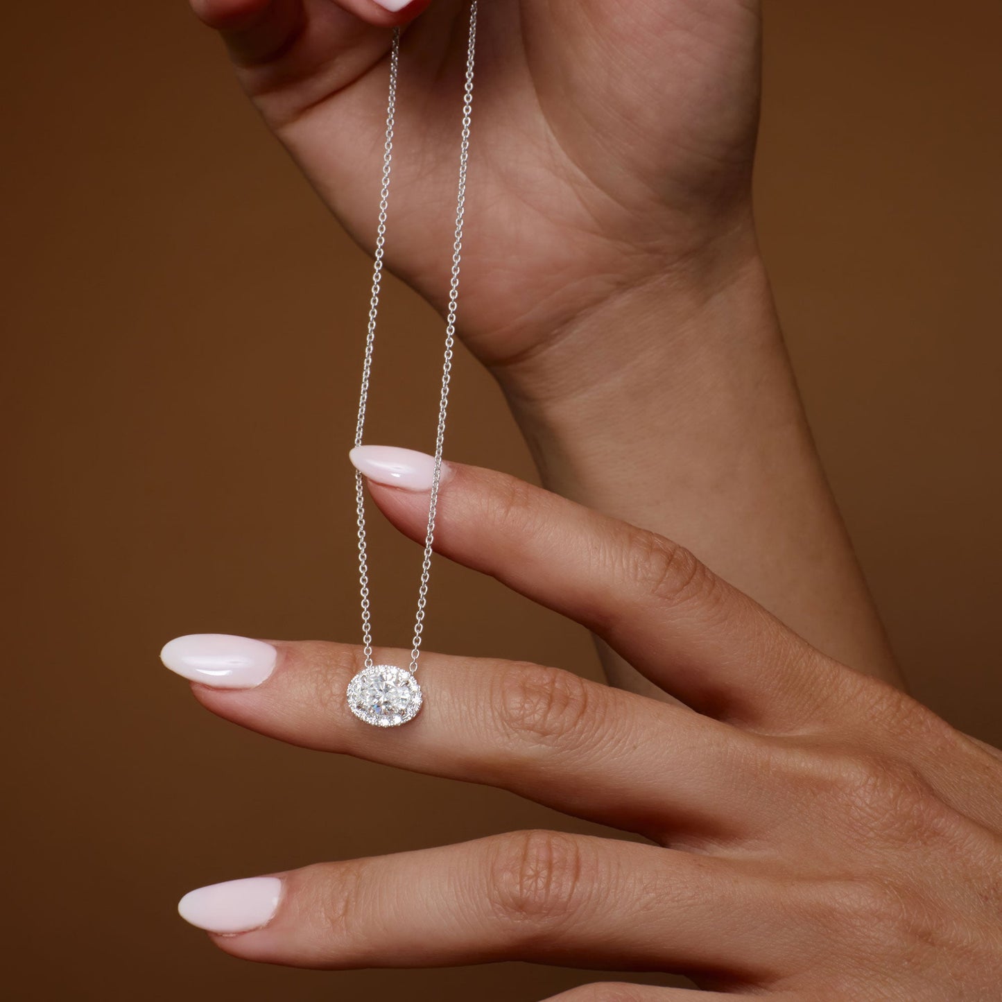 0.90 ctw 14K Halo Setting Oval Cut Lab Grown Diamond Necklace - Amy