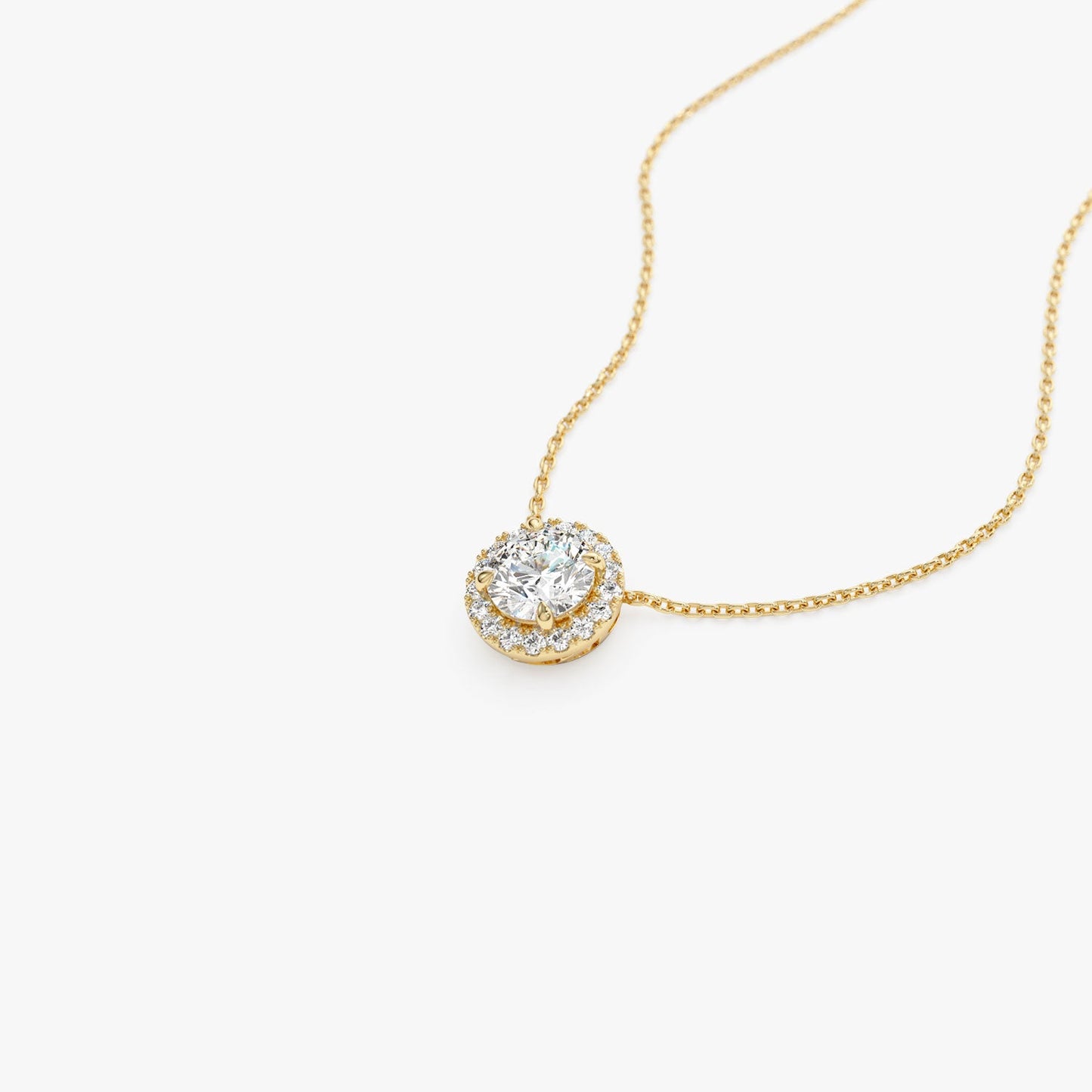 0.90 ctw 14K Halo Setting Round Brilliant Cut Lab Grown Diamond Necklace - Ana