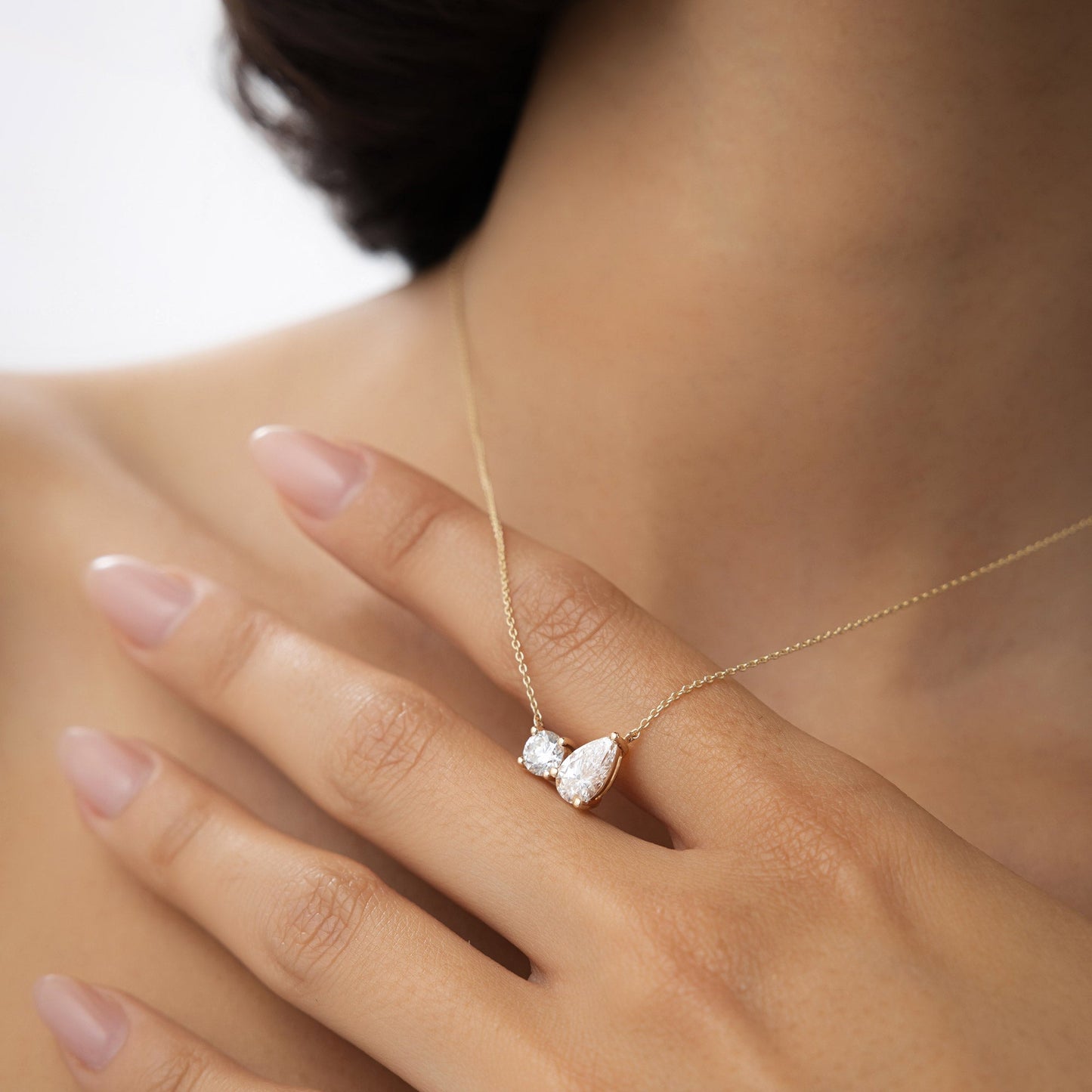 1.55 ctw 14k Pear Shaped and Rond Lab Grown Diamond Neklace - Maria