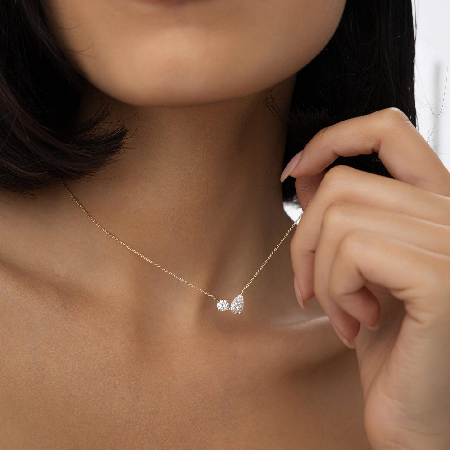 1.55 ctw 14k Pear Shaped and Rond Lab Grown Diamond Neklace - Maria