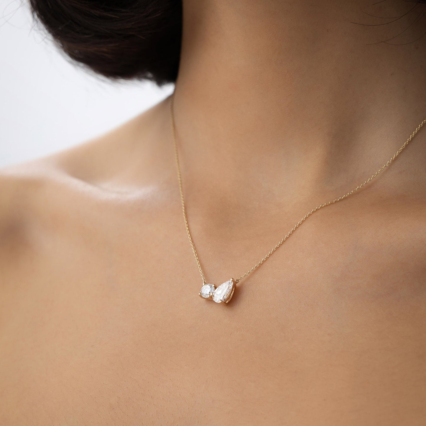 1.55 ctw 14k Pear Shaped and Rond Lab Grown Diamond Neklace - Maria