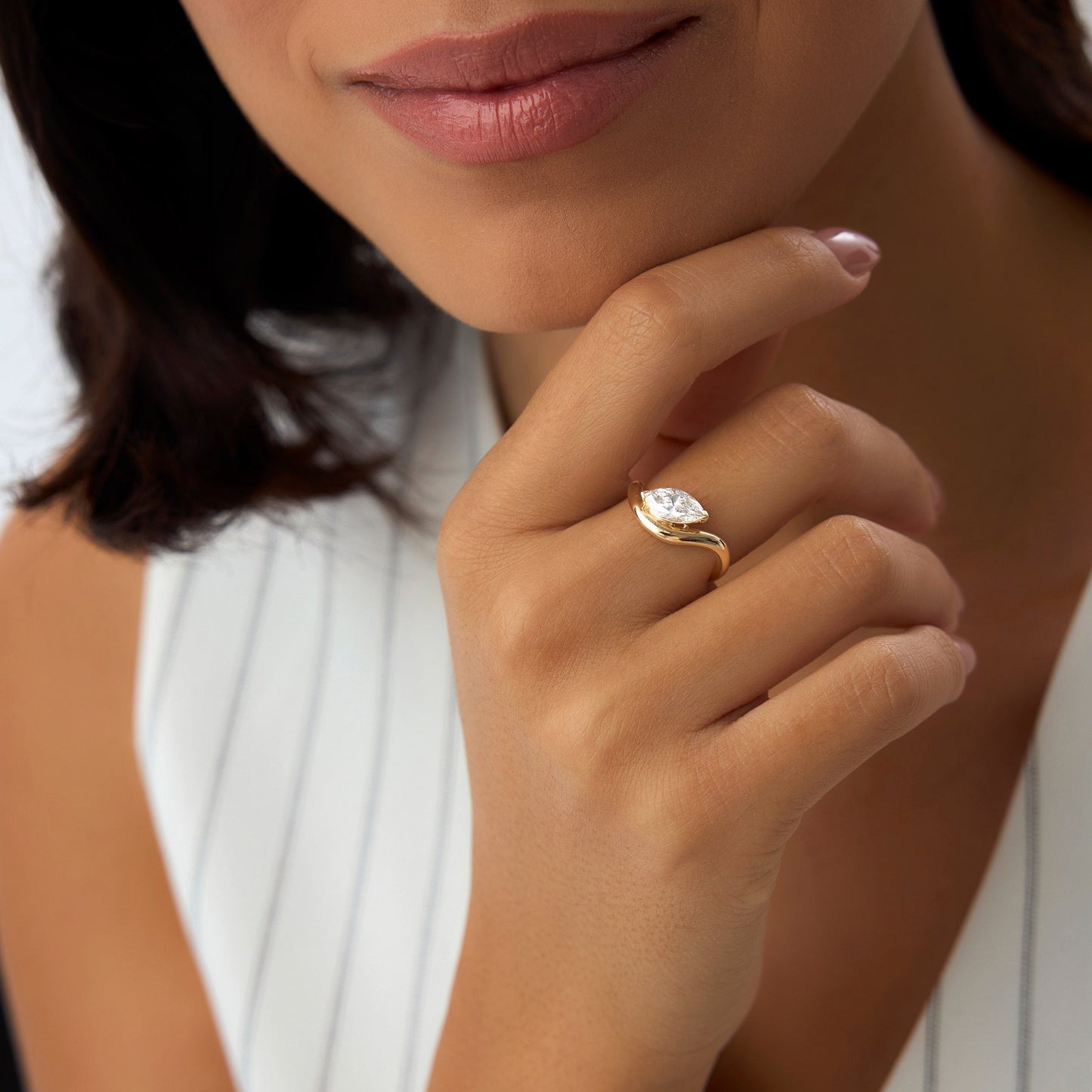 1.00 ctw 14k Marquise Shaped Sleek Design Lab Grown Engagement Ring - Rylee - Geum Jewels