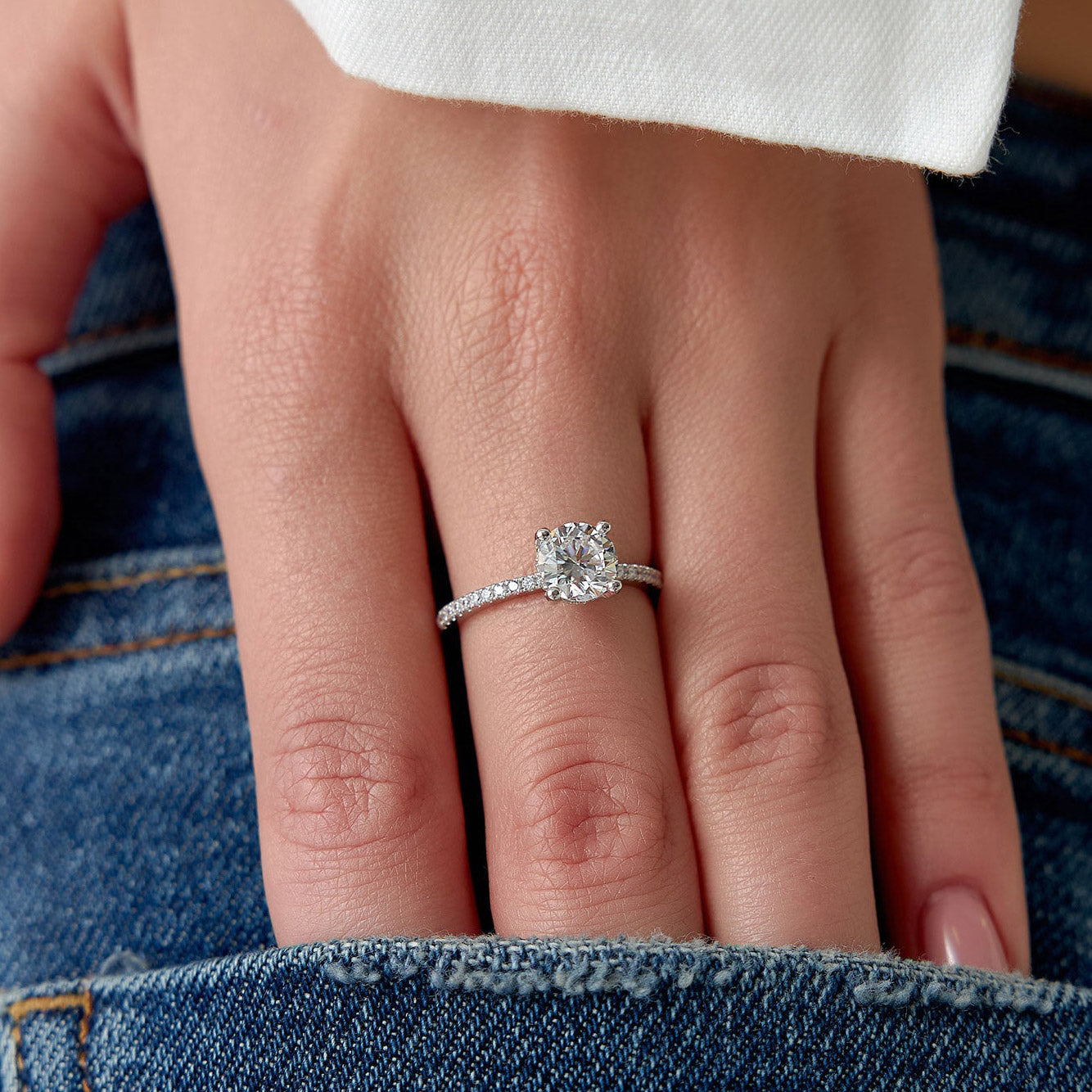 1.15 ctw 14k Classic Basket Setting Lab Grown Round Diamond Engagement Ring - Violet - Geum Jewels