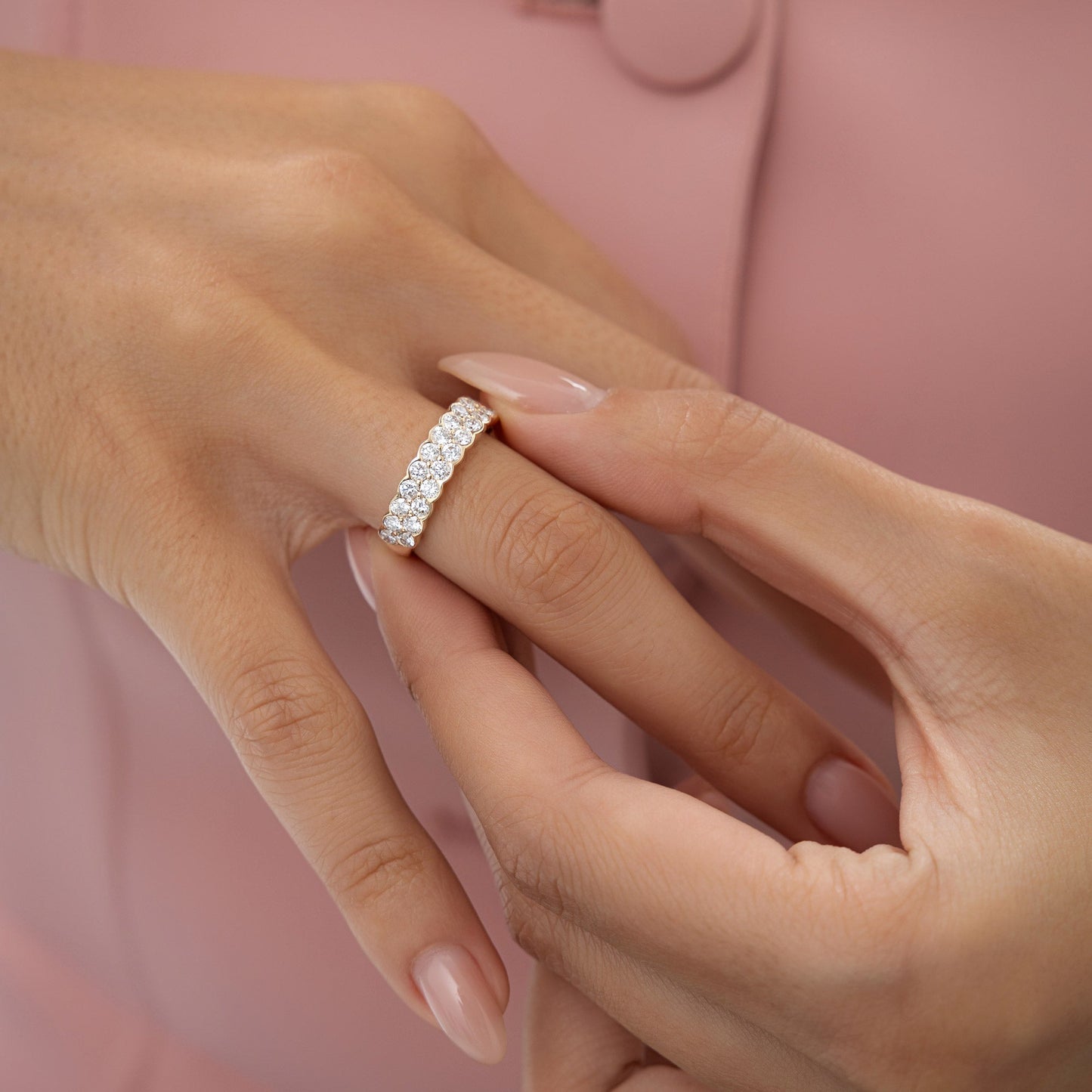 1.25 ctw 14k Double Row Half Bezel Lab Grown Diamond Ring - Sadie - Geum Jewels