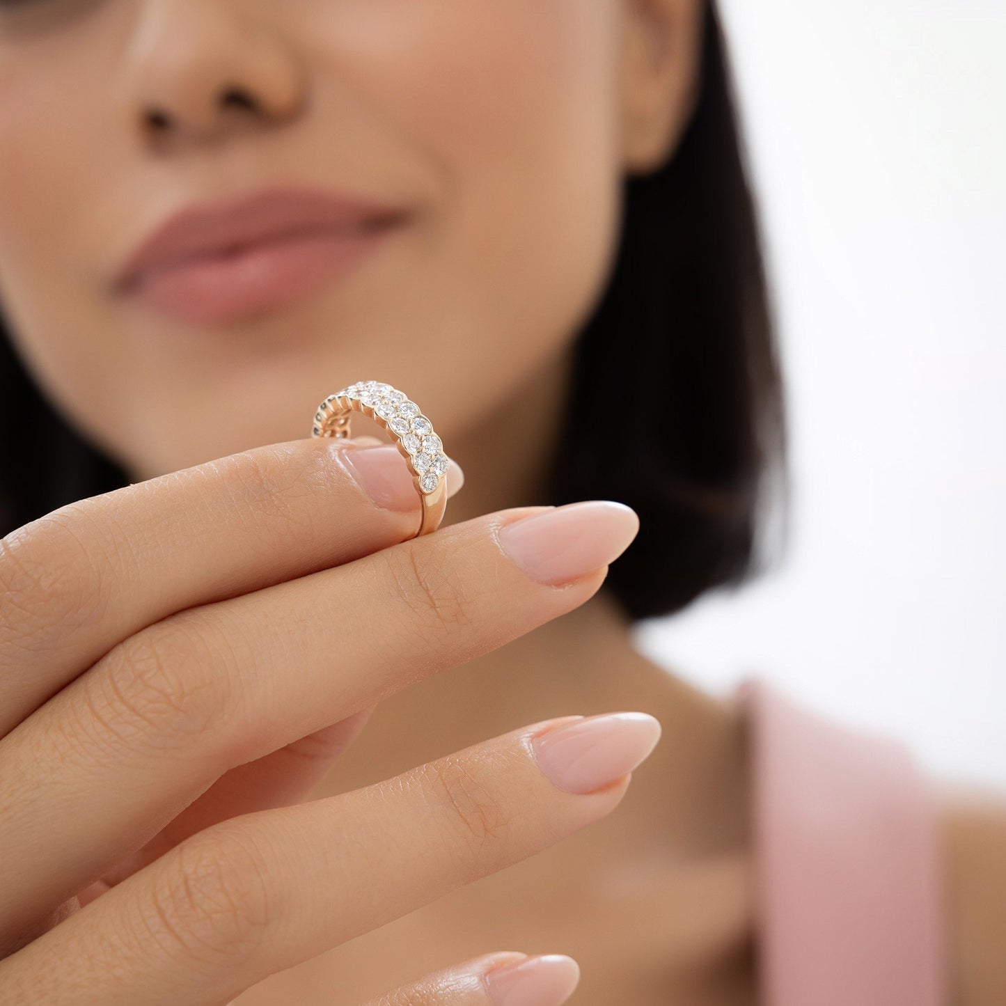1.25 ctw 14k Double Row Half Bezel Lab Grown Diamond Ring - Sadie - Geum Jewels