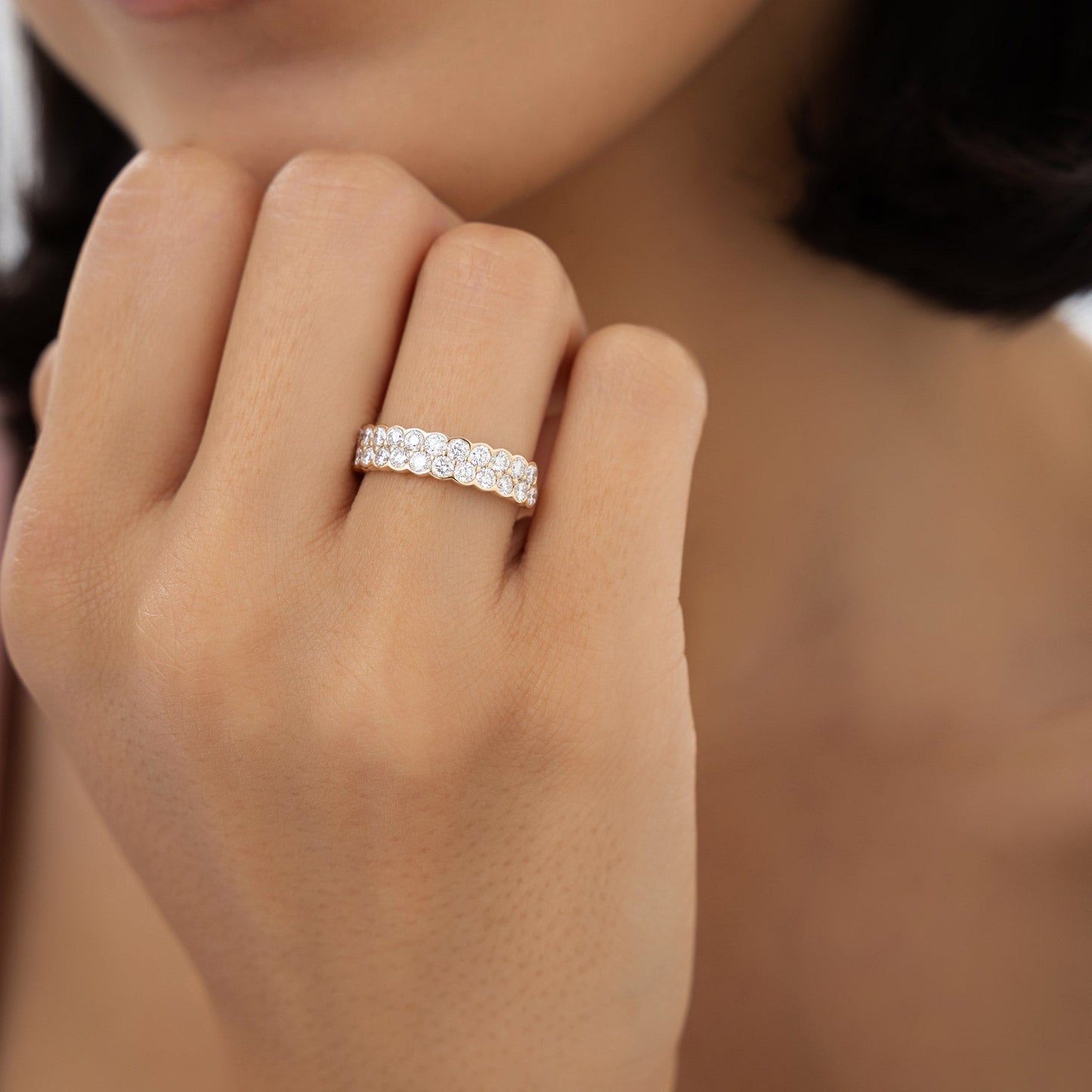 1.25 ctw 14k Double Row Half Bezel Lab Grown Diamond Ring - Sadie - Geum Jewels