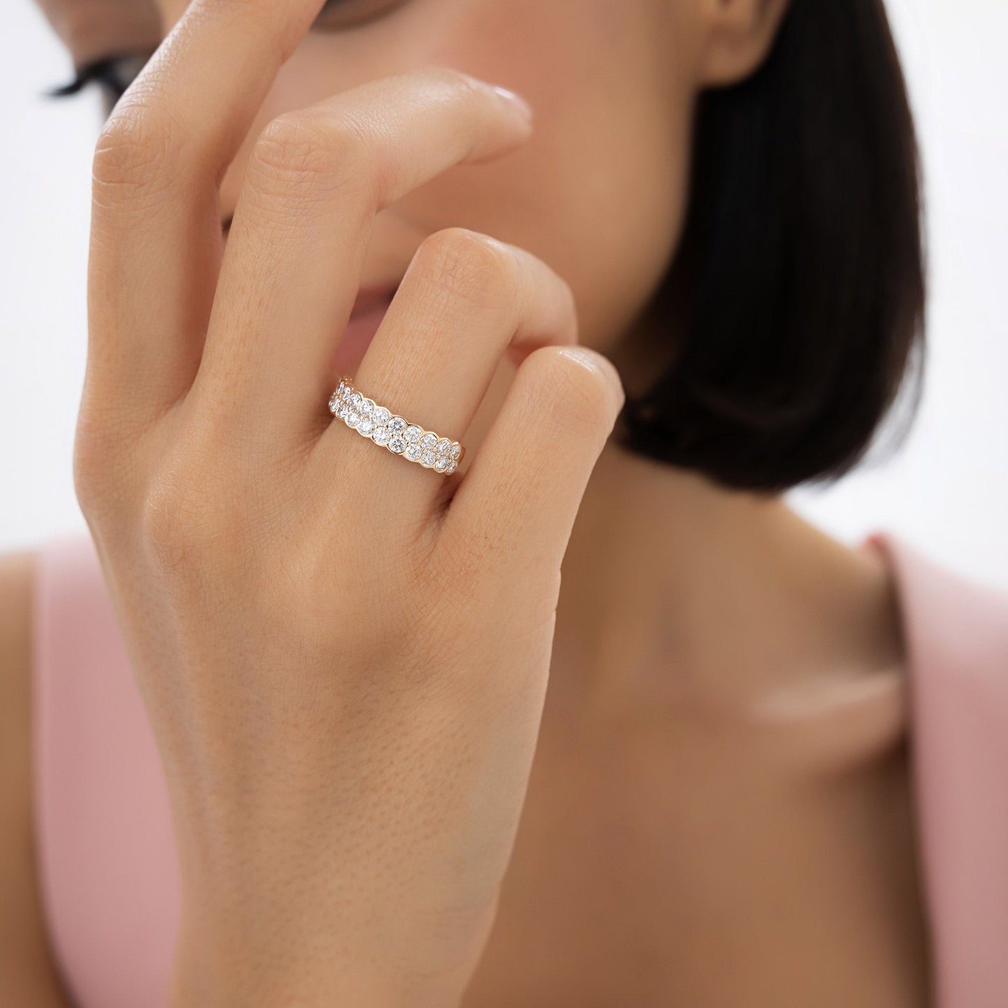 1.25 ctw 14k Double Row Half Bezel Lab Grown Diamond Ring - Sadie - Geum Jewels
