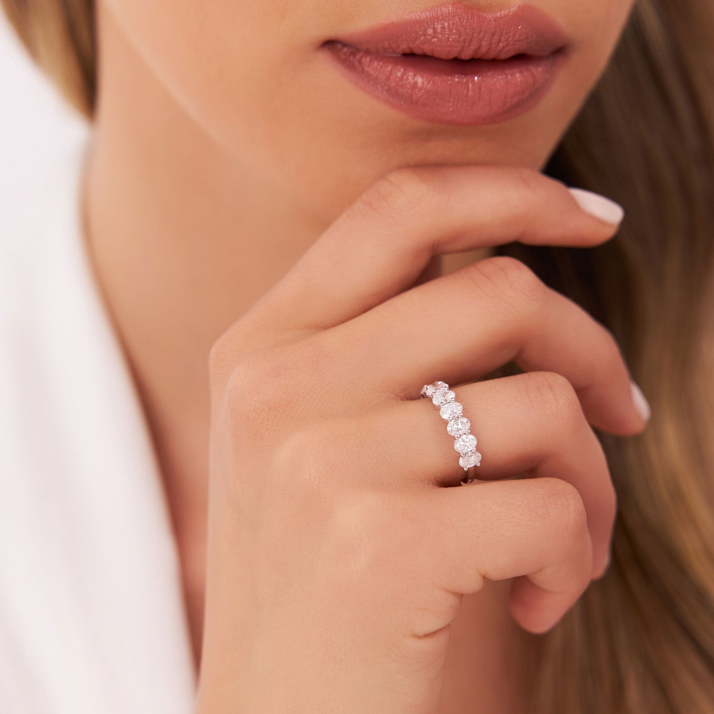 1.25 ctw 14k Prong Setting Seven Stone Oval Cut Lab Grown Diamond Wedding Ring - Marie - Geum Jewels
