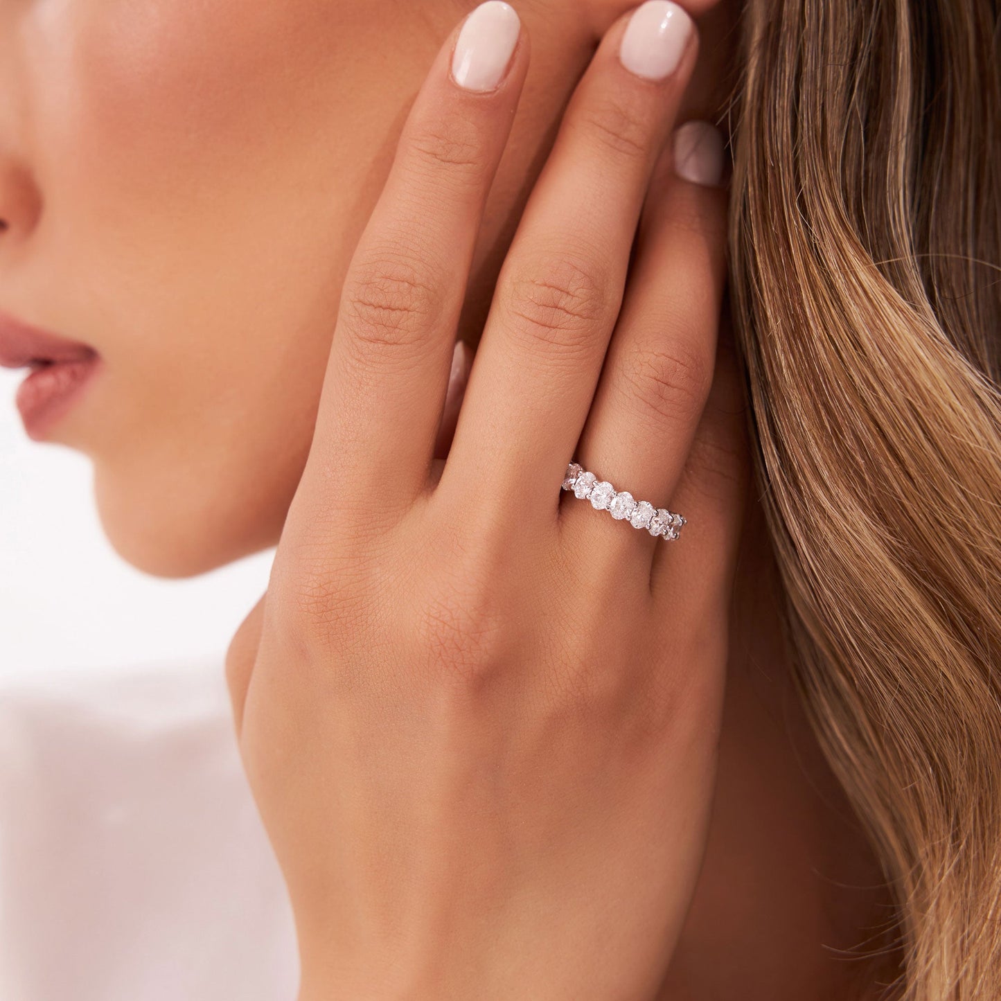 1.25 ctw 14k Prong Setting Seven Stone Oval Cut Lab Grown Diamond Wedding Ring - Marie - Geum Jewels
